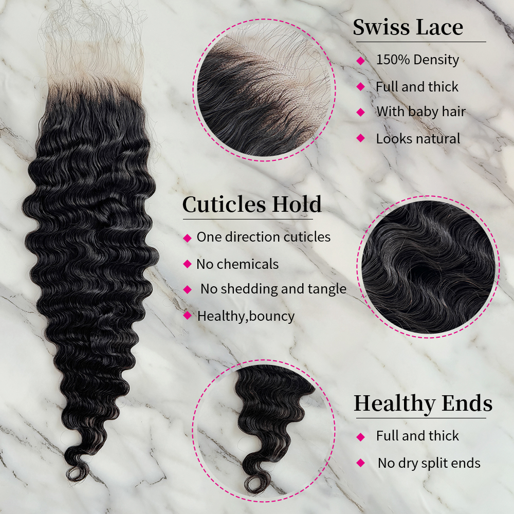 10″ – 20″ Natural Black Color Burmese Curly Human Hair 4*4 Lace Closure