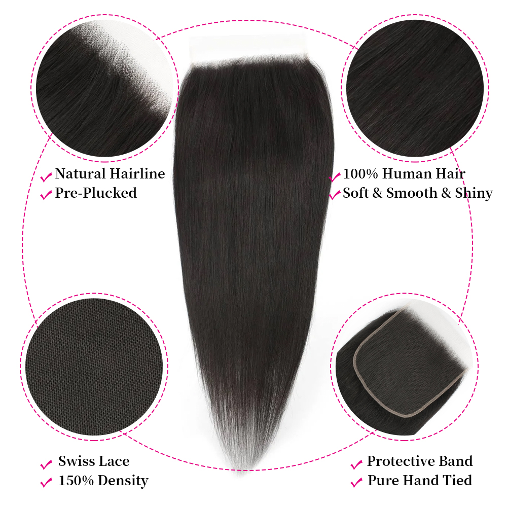 10″ – 20″ Natural Black Color Straight Human Hair 7*7 Lace Closure