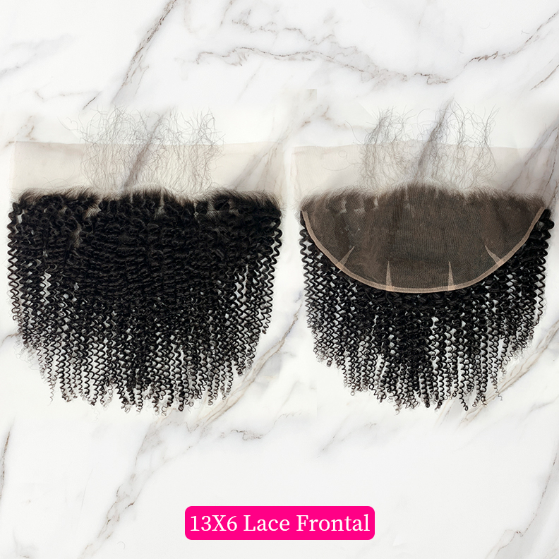 10″ – 20″ Natural Black Color Kinky Curly Human Hair 13*6 Lace Frontal with Pre Plucked Natural Hairline