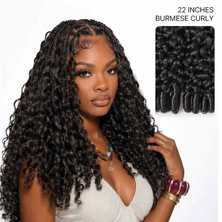 14″ – 24″ Natural Color Burmese Curly Human Hair Crochet Hair