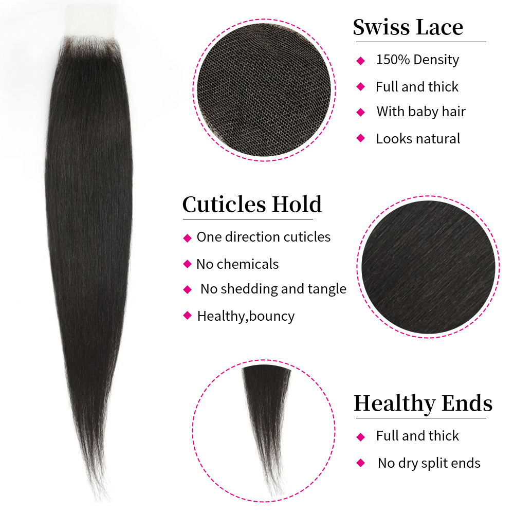 10″ – 20″ Natural Black Color Yaki Straight Human Hair 2*6 Lace Closure