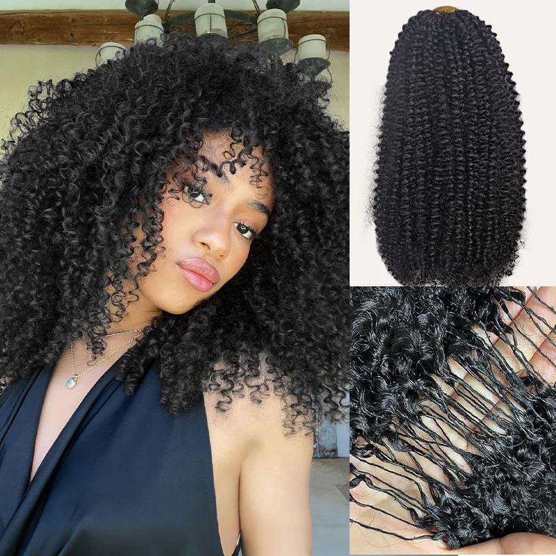 14″ – 24″ Natural Color Afro Curly Human Hair Crochet Hair