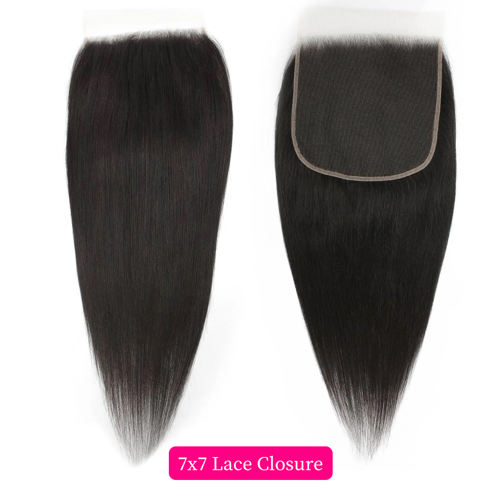 10″ – 20″ Natural Black Color Straight Human Hair 7*7 Lace Closure