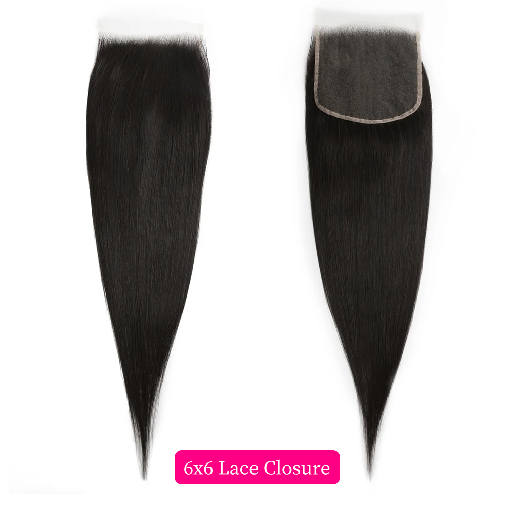 10″ – 20″ Natural Black Color Straight Human Hair 6*6 Lace Closure