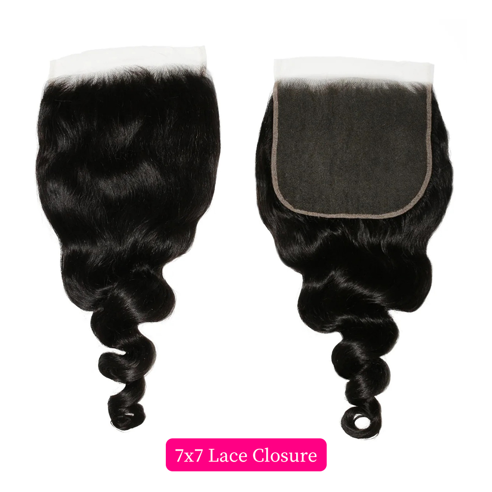 10″ – 20″ Natural Black Color Loose Wave Human Hair 7*7 Lace Closure