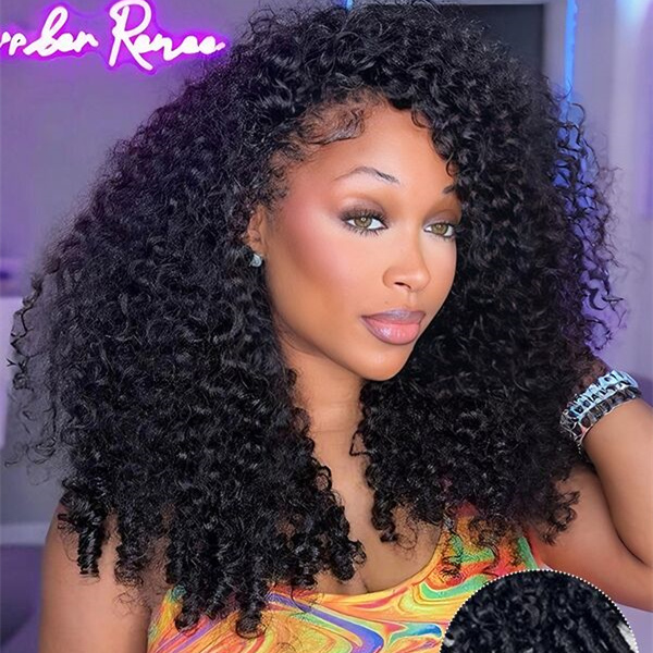 10″ – 40″ Natural Black Color Burmese Curly Human Hair Lace Front Wig