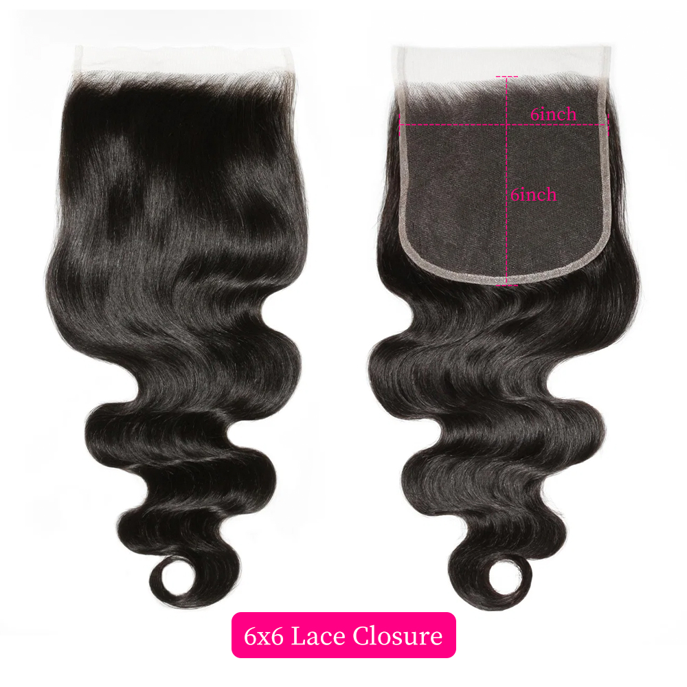 10″ – 20″ Natural Black Color Body Wave Human Hair 6*6 Lace Closure
