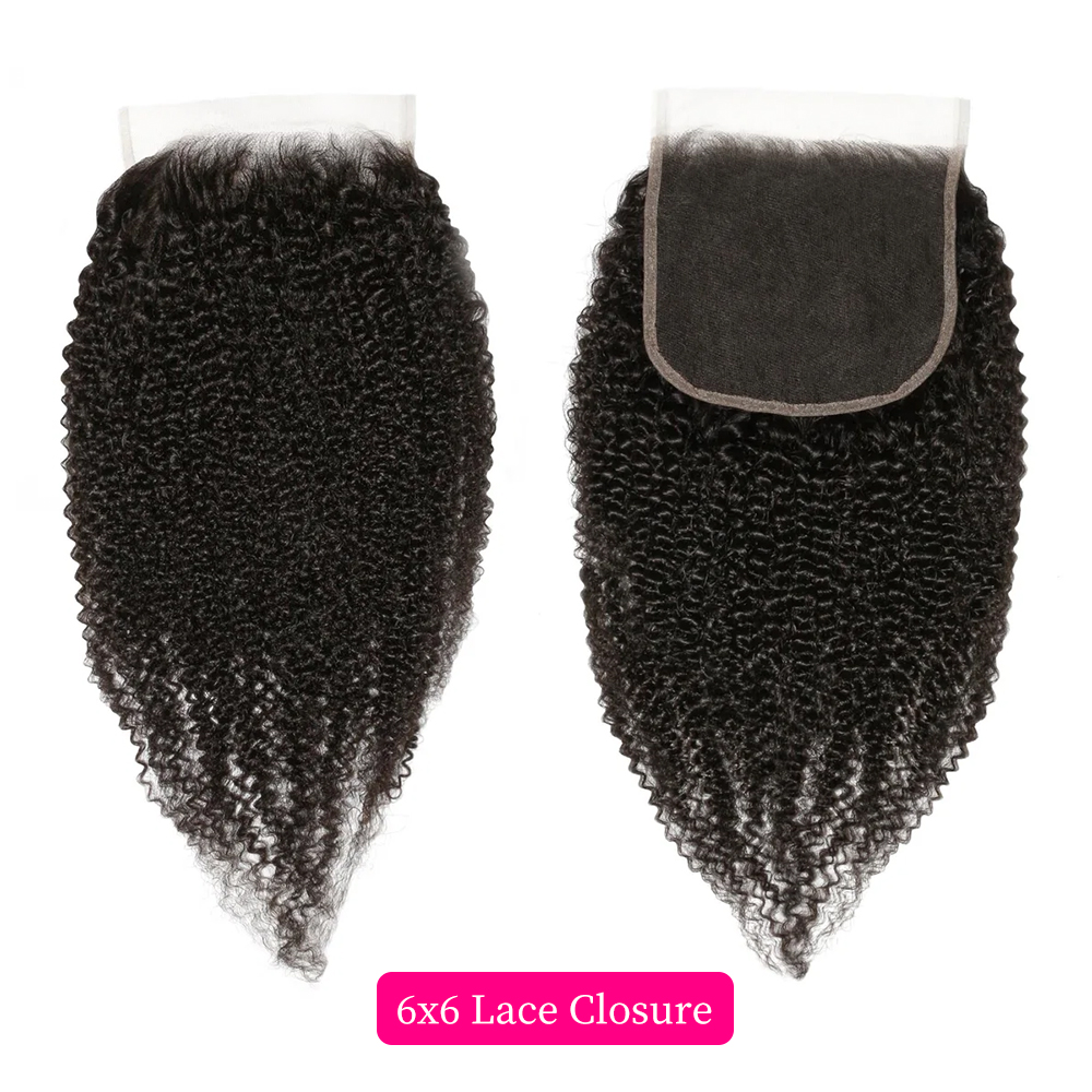 10″ – 20″ Natural Black Color Afro Kinky Curly Human Hair 6*6 Lace Closure