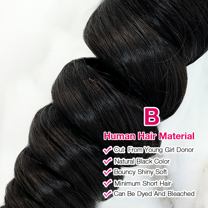 Natural Black Color Loose Wave 3 Bundles with 5*5 Lace Closure
