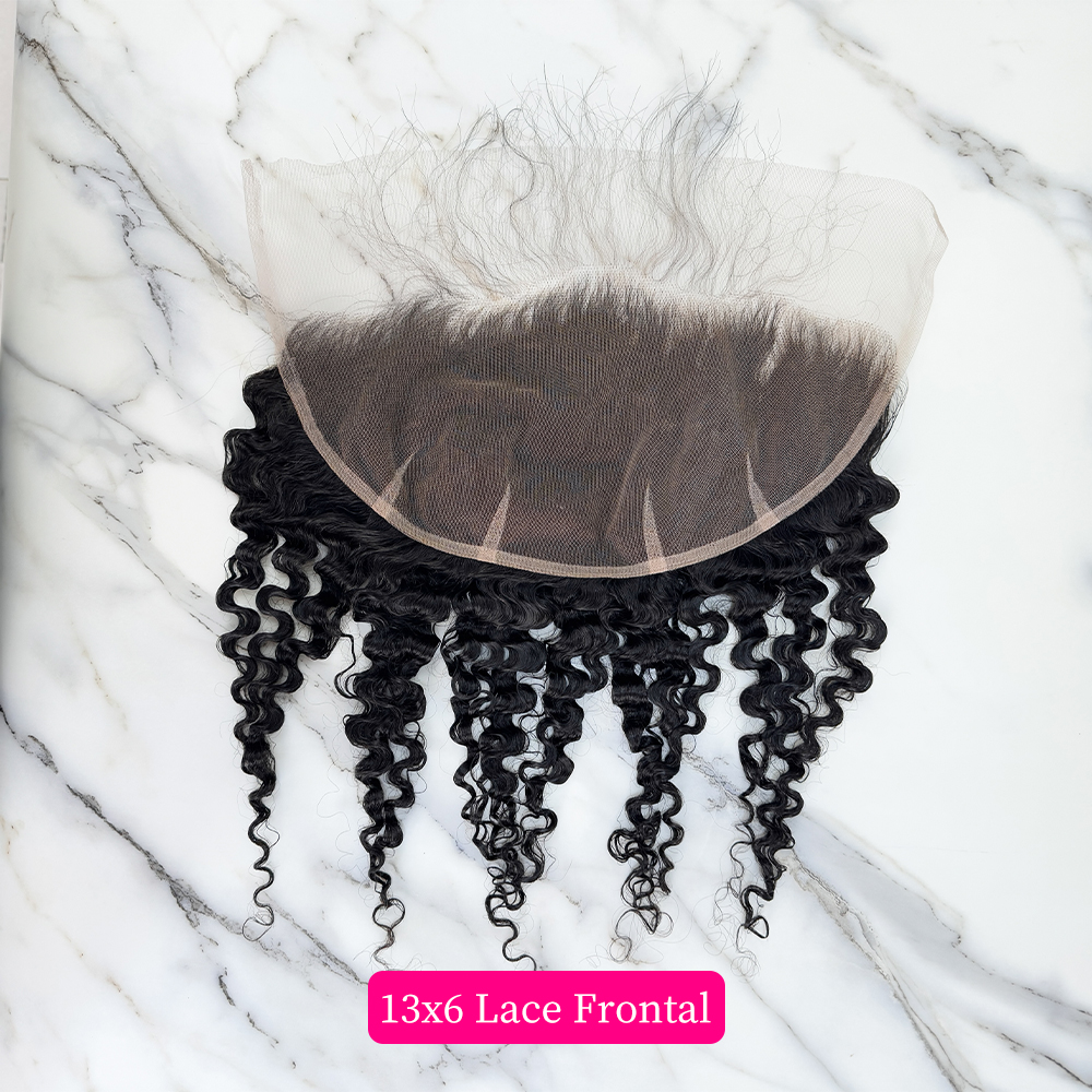 10″ – 20″ Natural Black Color Burmese Curly Human Hair 13*6 Lace Frontal with Pre Plucked Natural Hairline