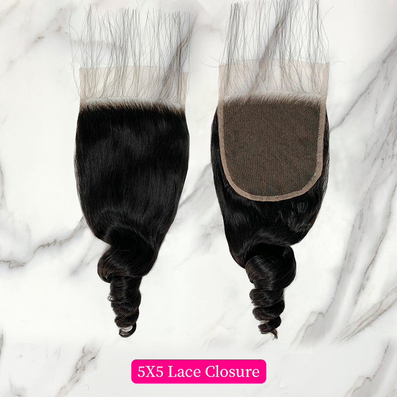 10″ – 20″ Natural Black Color Loose Wave Human Hair 5*5 Lace Closure