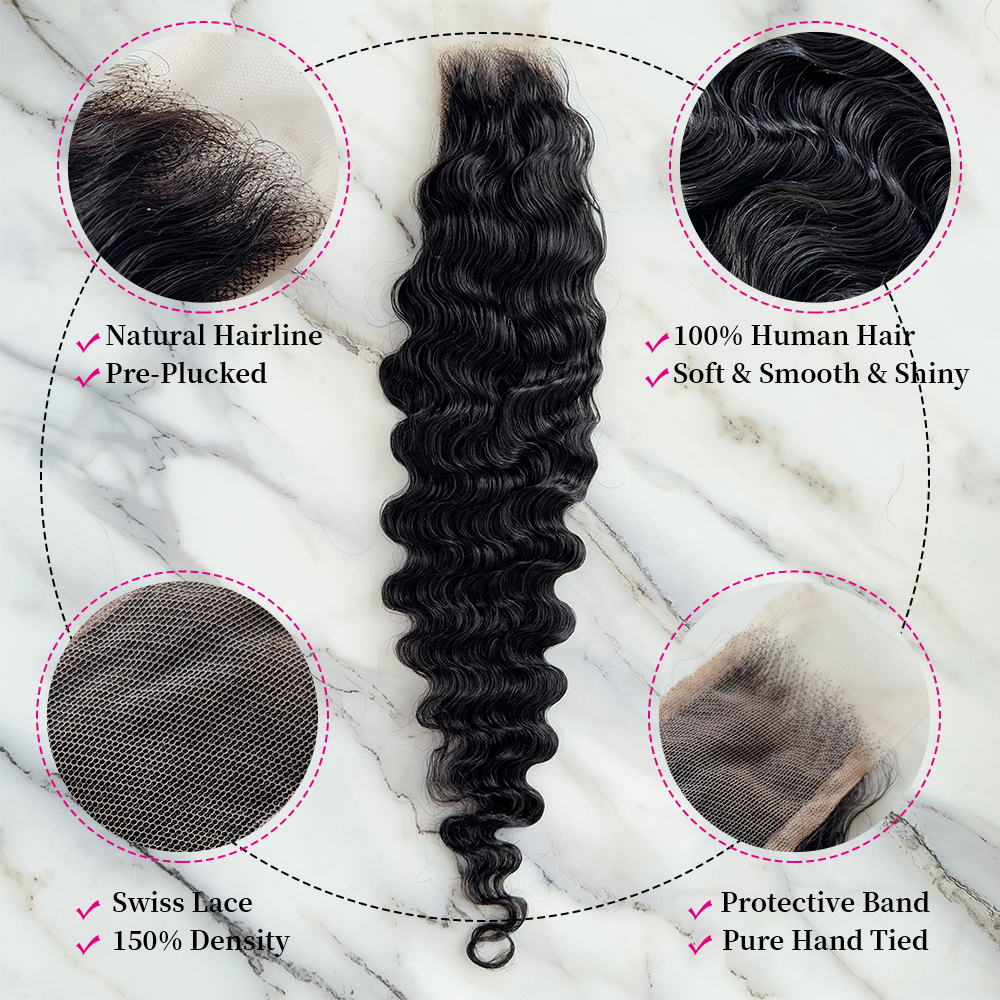 10″ – 20″ Natural Black Color Burmese Curly Human Hair 2*6 Lace Closure