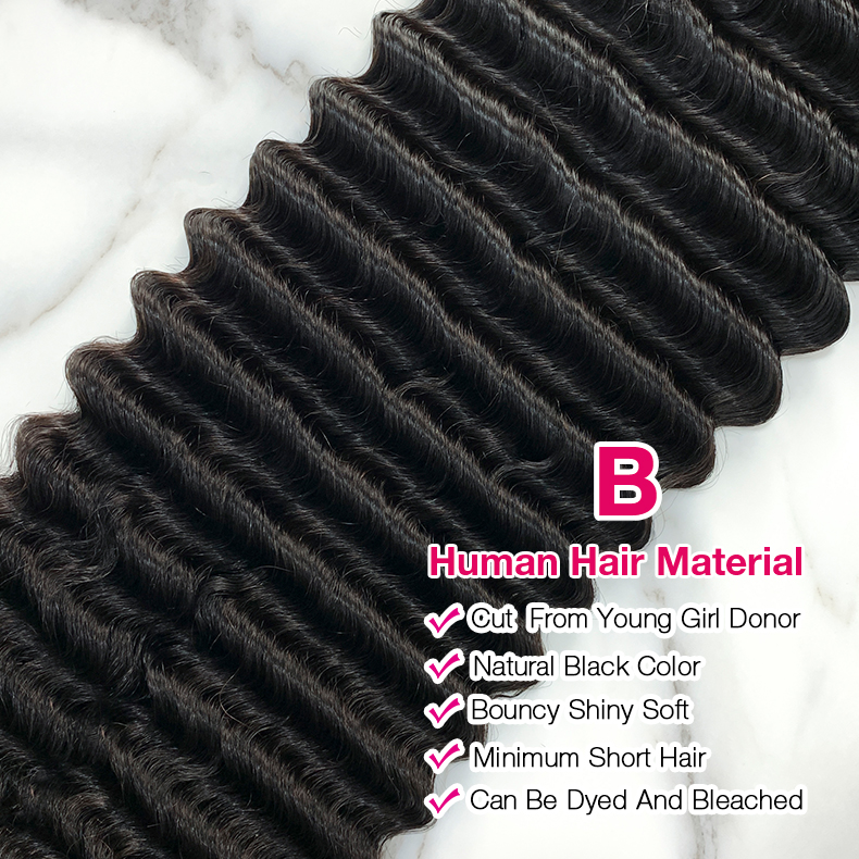 10″ – 40″ Natural Black Color Deep Wave Human Hair Bundle