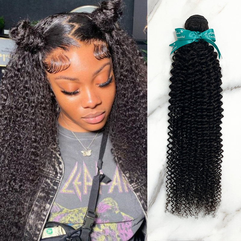 10″ – 40″ Natural Black Color Kinky Curly Human Hair Bundle