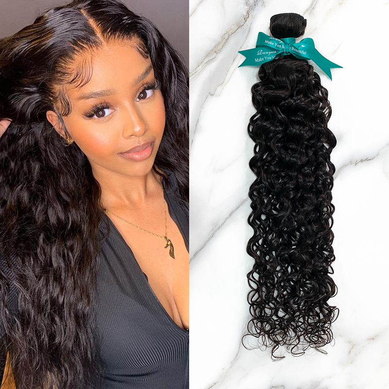 10″ – 40″ Natural Black Color Water Wave Human Hair Bundle