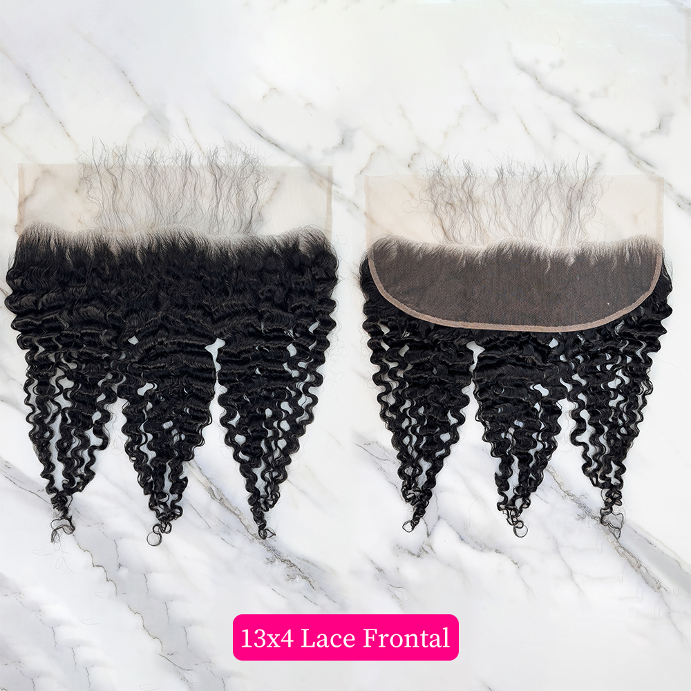 10″ – 20″ Natural Black Color Burmese Curly Human Hair 13*4 Lace Frontal with Pre Plucked Natural Hairline