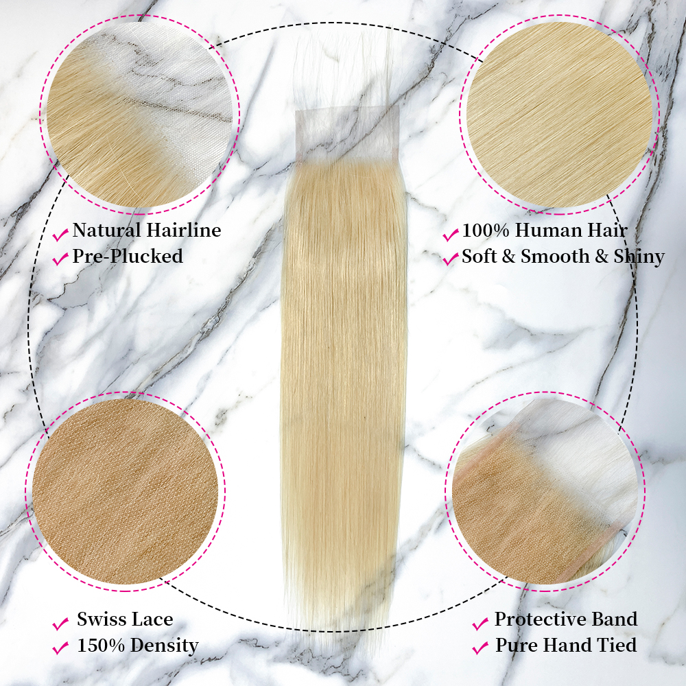 10″ – 20″ #613 Color Straight Human Hair 4*4 Lace Closure
