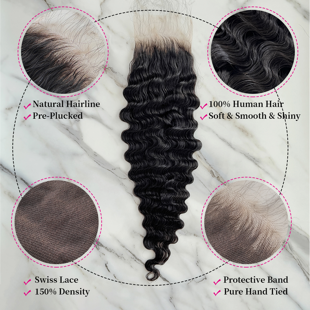 10″ – 20″ Natural Black Color Burmese Curly Human Hair 4*4 Lace Closure