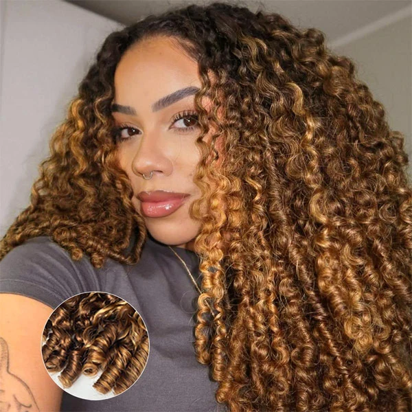 10″ – 40″ Highlights Color Burmese Curly Human Hair Lace Front Wig
