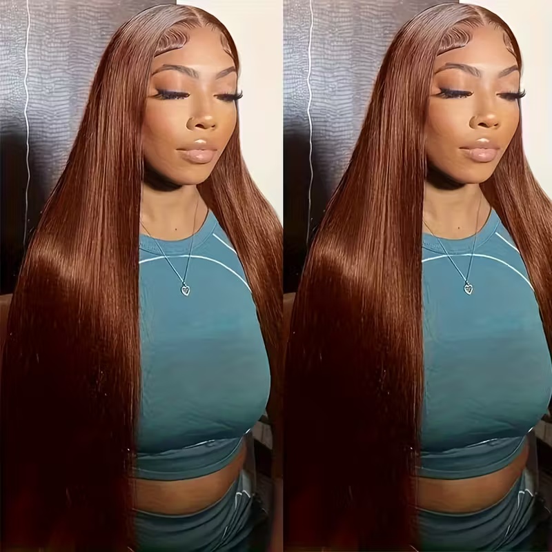 10″ – 40″ Chocolate Brown Color Straight Human Hair Lace Front Wig