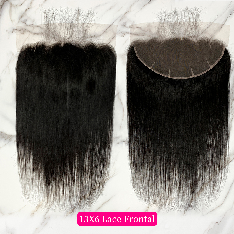 10″ – 20″ Natural Black Color Straight Human Hair 13*6 Lace Frontal with Pre Plucked Natural Hairline