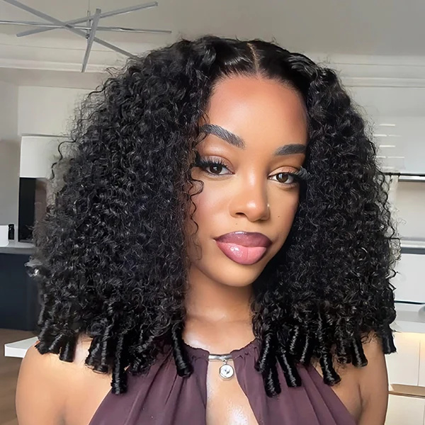 10″ – 40″ Natural Black Color Burmese Curly Human Hair Lace Front Wig