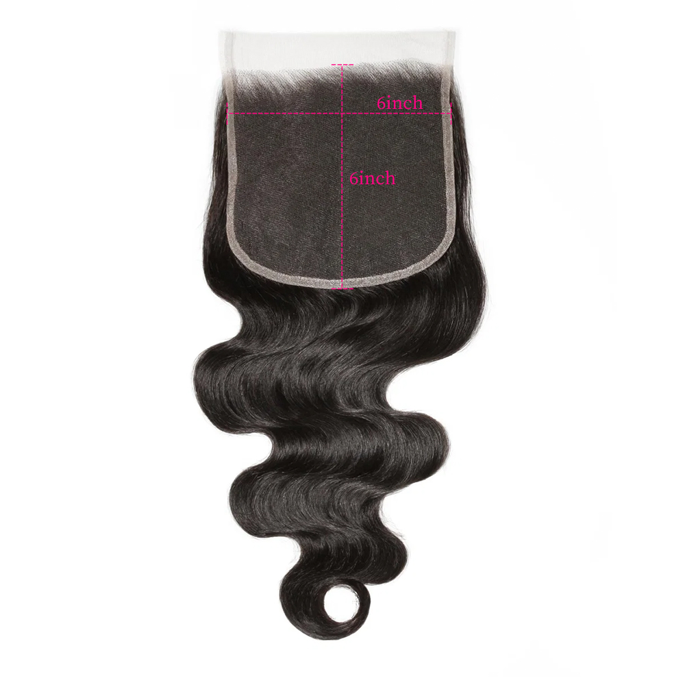 10″ – 20″ Natural Black Color Body Wave Human Hair 6*6 Lace Closure