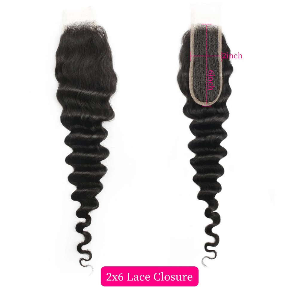 10″ – 20″ Natural Black Color Deep Wave Human Hair 2*6 Lace Closure
