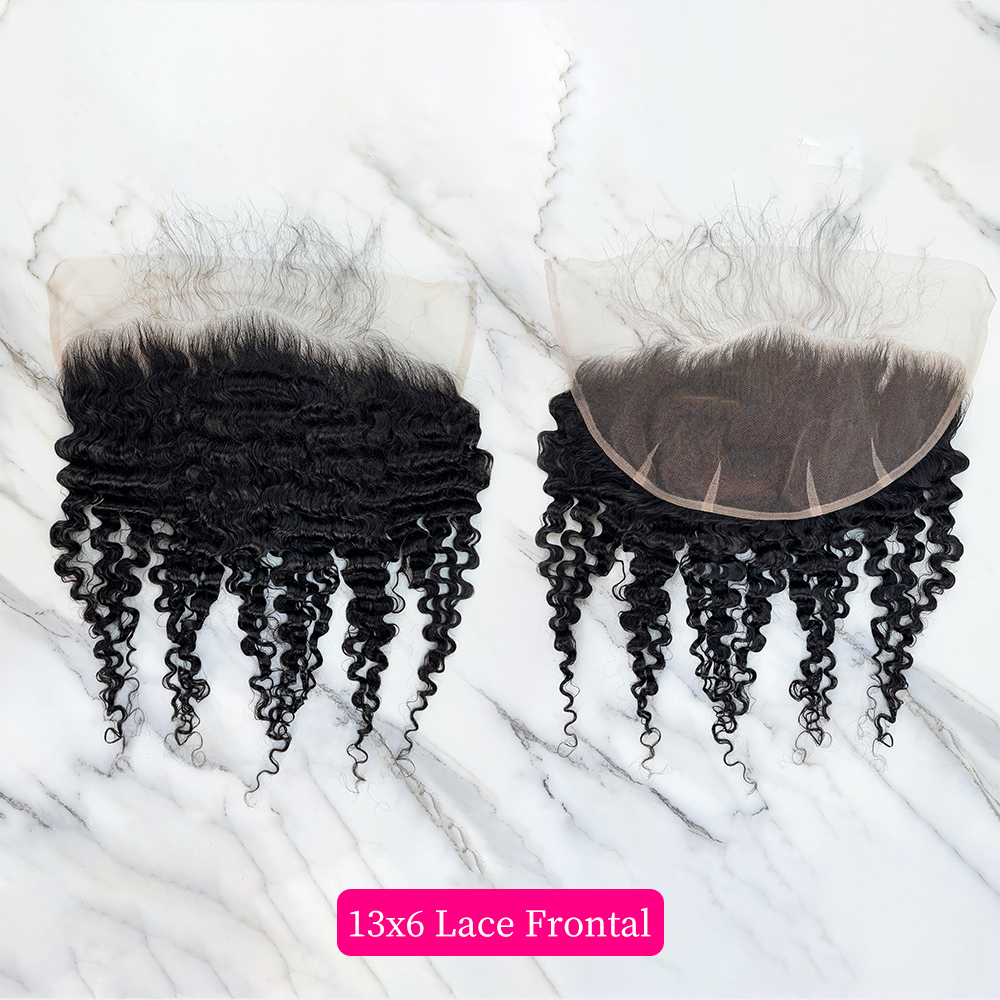 10″ – 20″ Natural Black Color Burmese Curly Human Hair 13*6 Lace Frontal with Pre Plucked Natural Hairline