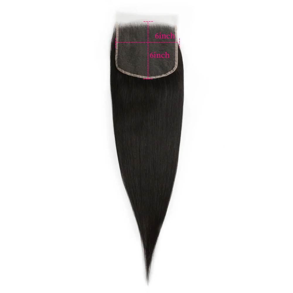 10″ – 20″ Natural Black Color Straight Human Hair 6*6 Lace Closure