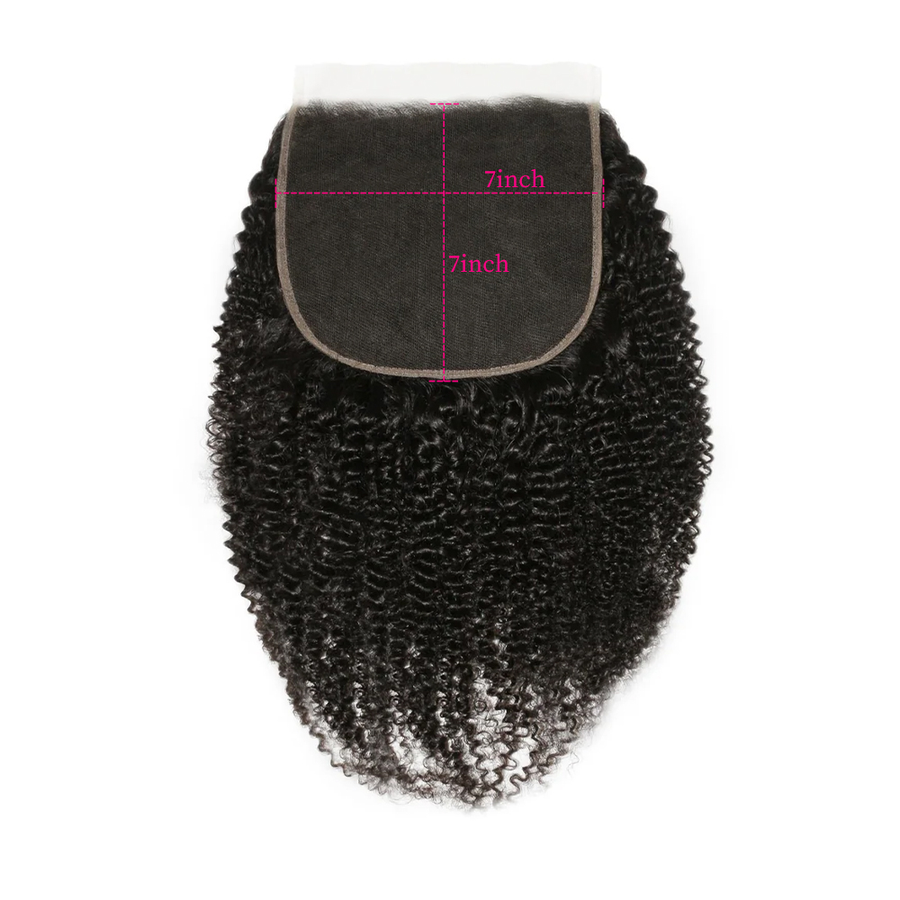 10″ – 20″ Natural Black Color Afro Kinky Curly Human Hair 7*7 Lace Closure