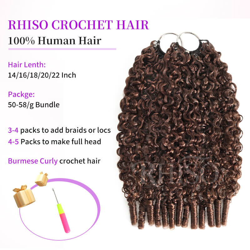 14″ – 24″ #2 Burmese Curly Human Hair Crochet Hair