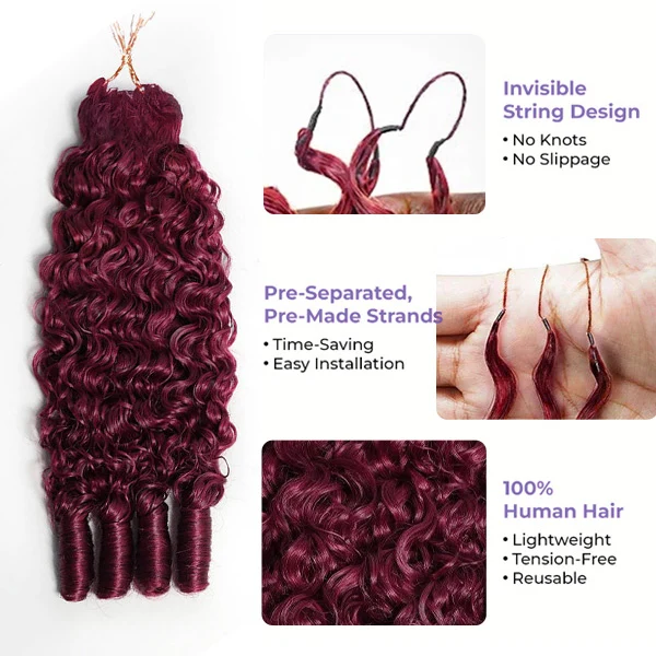 14″ – 24″ #99J & Burgundy Color Burmese Curly Human Hair Crochet Hair