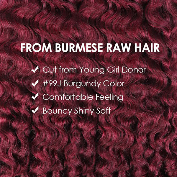 14″ – 24″ #99J & Burgundy Color Burmese Curly Human Hair Crochet Hair