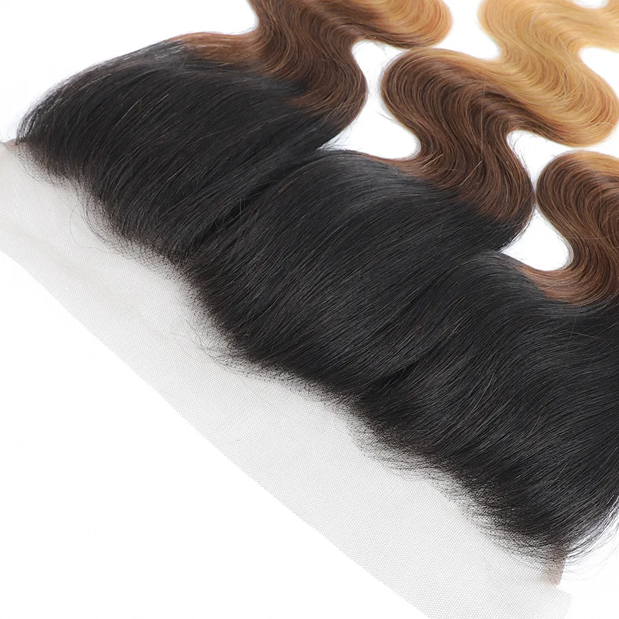 10″ – 20″ #1B/4/27 Color Body Wave Human Hair 13*4 Lace Frontal with Pre Plucked Natural Hairline