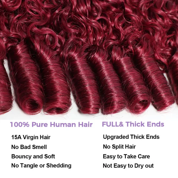 14″ – 24″ #99J & Burgundy Color Burmese Curly Human Hair Crochet Hair