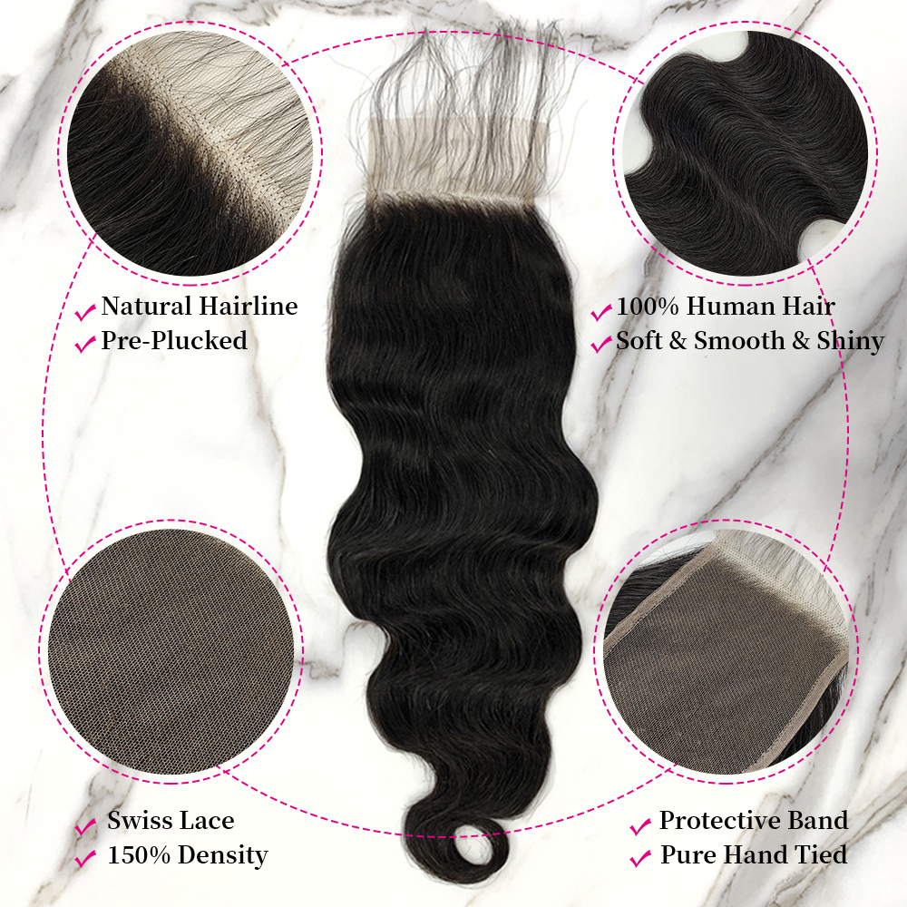 10″ – 20″ Natural Black Color Body Wave Human Hair 4*4 Lace Closure