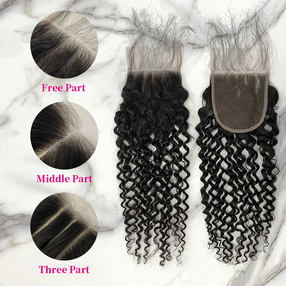 10″ – 20″ Natural Black Color Deep Curly Human Hair 4*4 Lace Closure