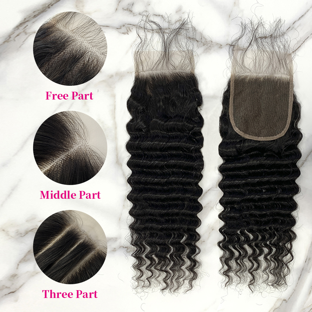 10″ – 20″ Natural Black Color Deep Wave Human Hair 4*4 Lace Closure