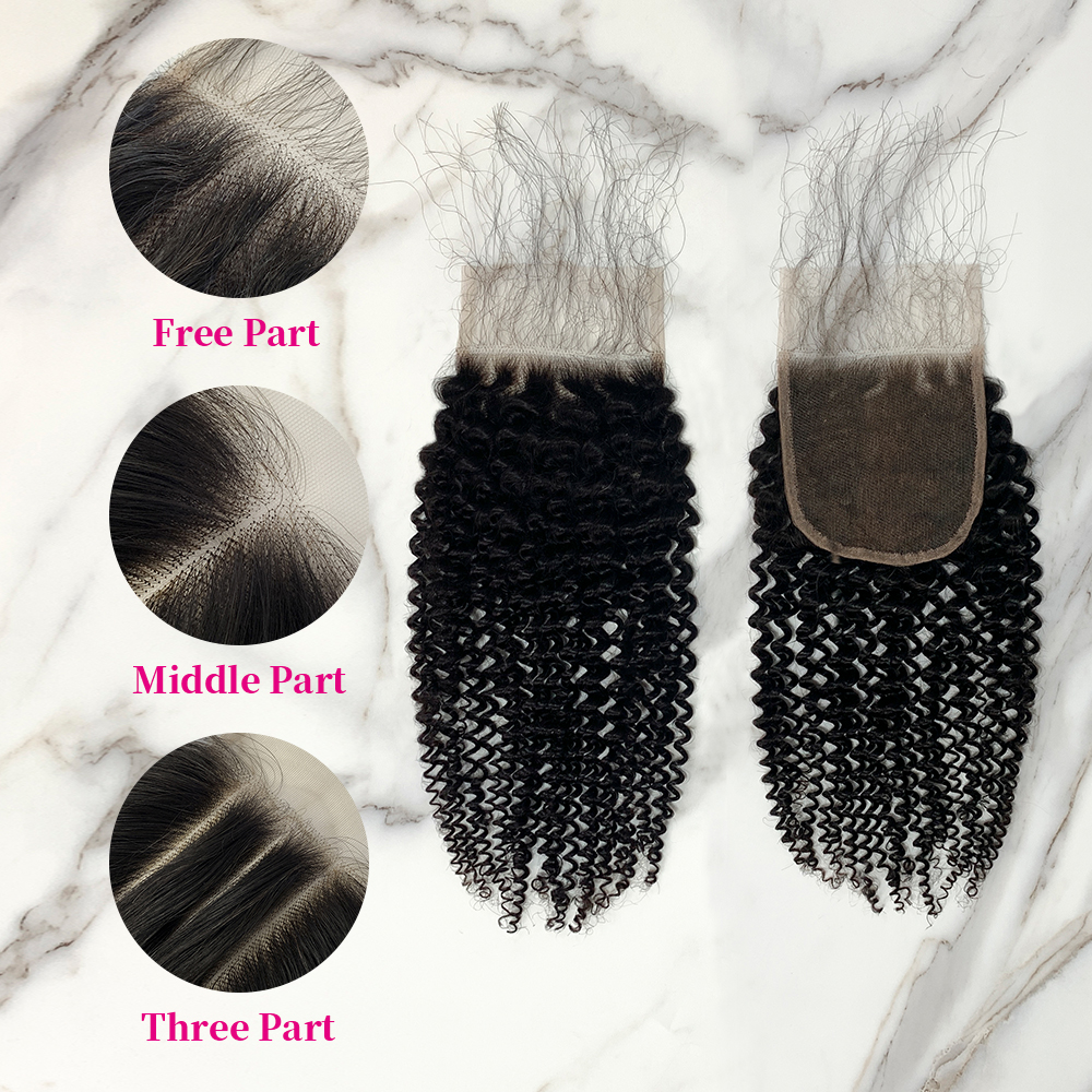 10″ – 20″ Natural Black Color Kinky Curly Human Hair 4*4 Lace Closure