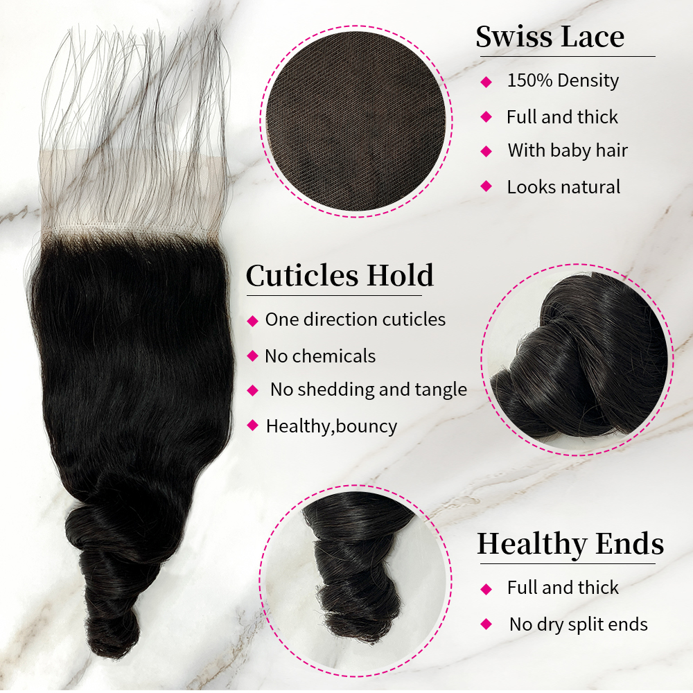 10″ – 20″ Natural Black Color Loose Wave Human Hair 4*4 Lace Closure