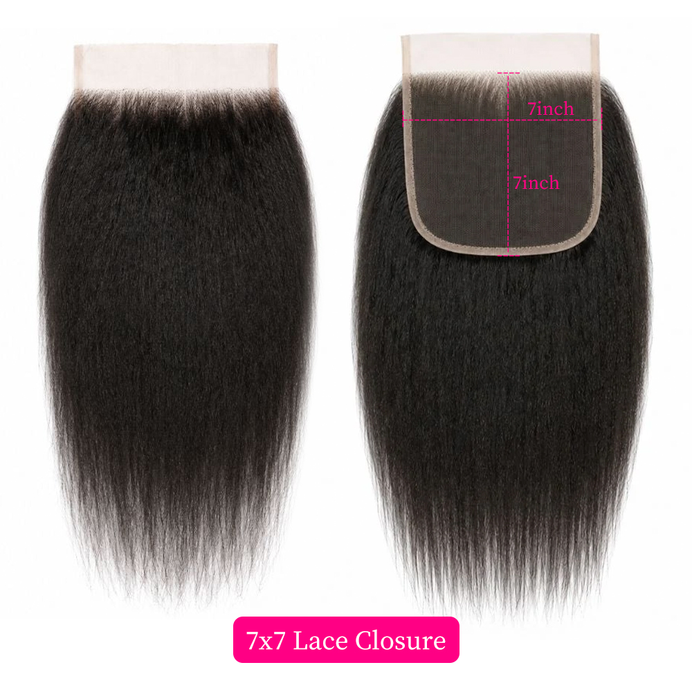 10″ – 20″ Natural Black Color Kinky Straight Human Hair 7*7 Lace Closure