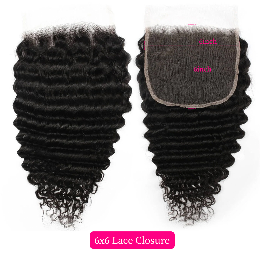 10″ – 20″ Natural Black Color Deep Wave Human Hair 6*6 Lace Closure