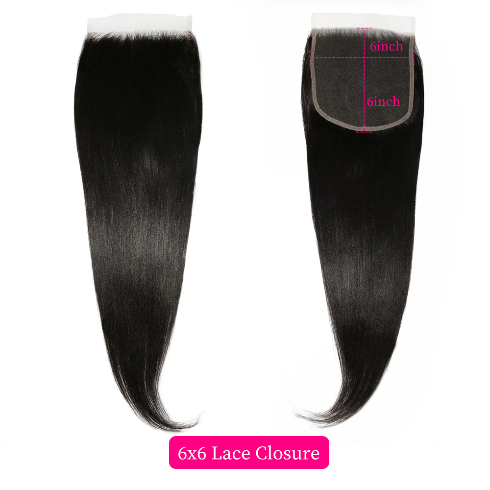10″ – 20″ Natural Black Color Yaki Straight Human Hair 6*6 Lace Closure