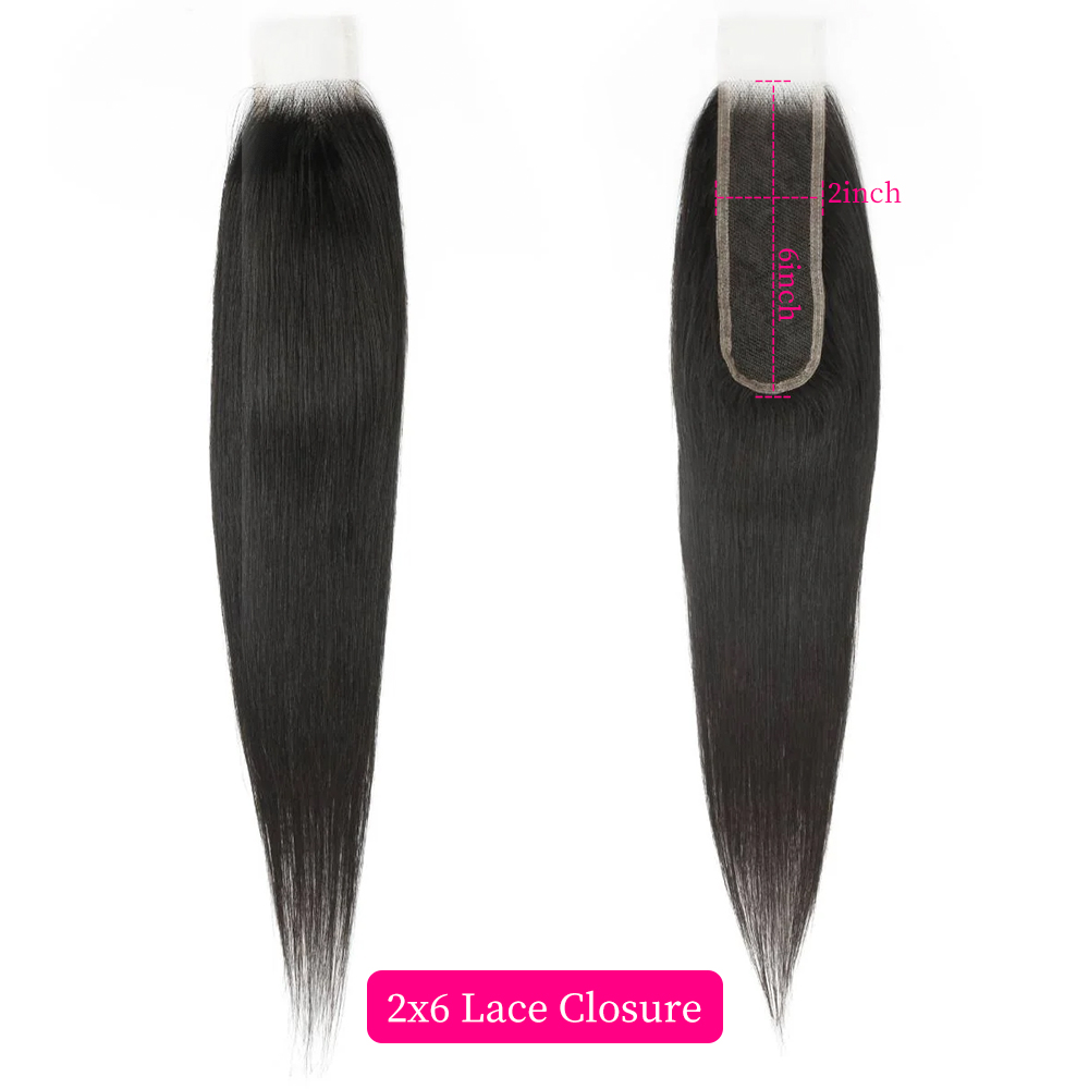 10″ – 20″ Natural Black Color Straight Human Hair 2*6 Lace Closure