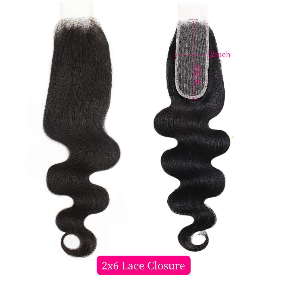 10″ – 20″ Natural Black Color Body Wave Human Hair 2*6 Lace Closure
