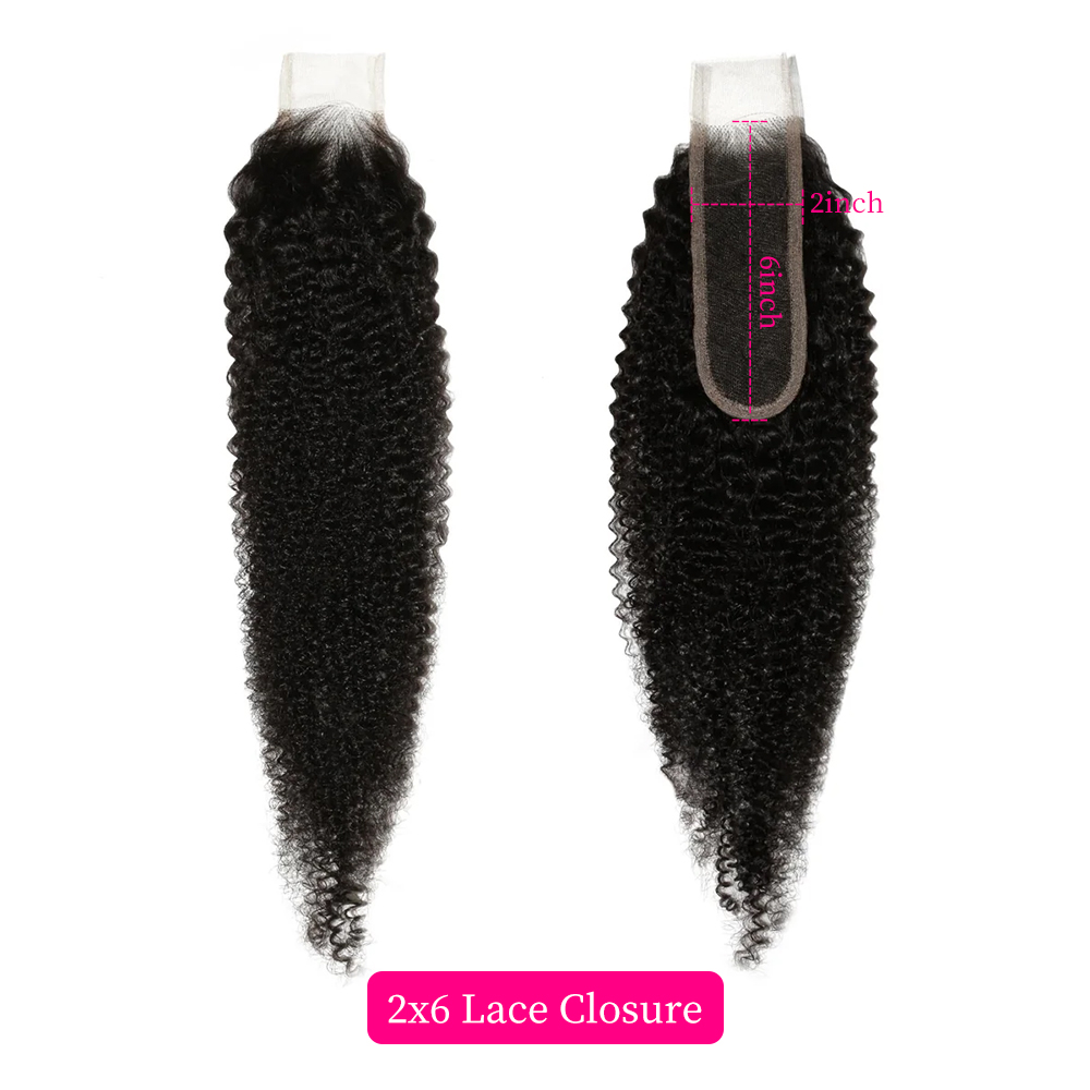 10″ – 20″ Natural Black Color Afro Kinky Curly Human Hair 2*6 Lace Closure