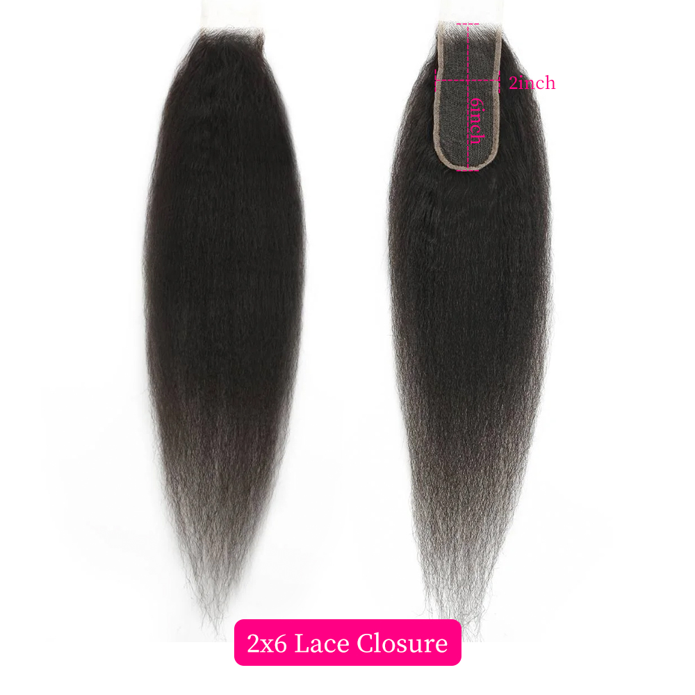 10″ – 20″ Natural Black Color Kinky Straight Human Hair 2*6 Lace Closure