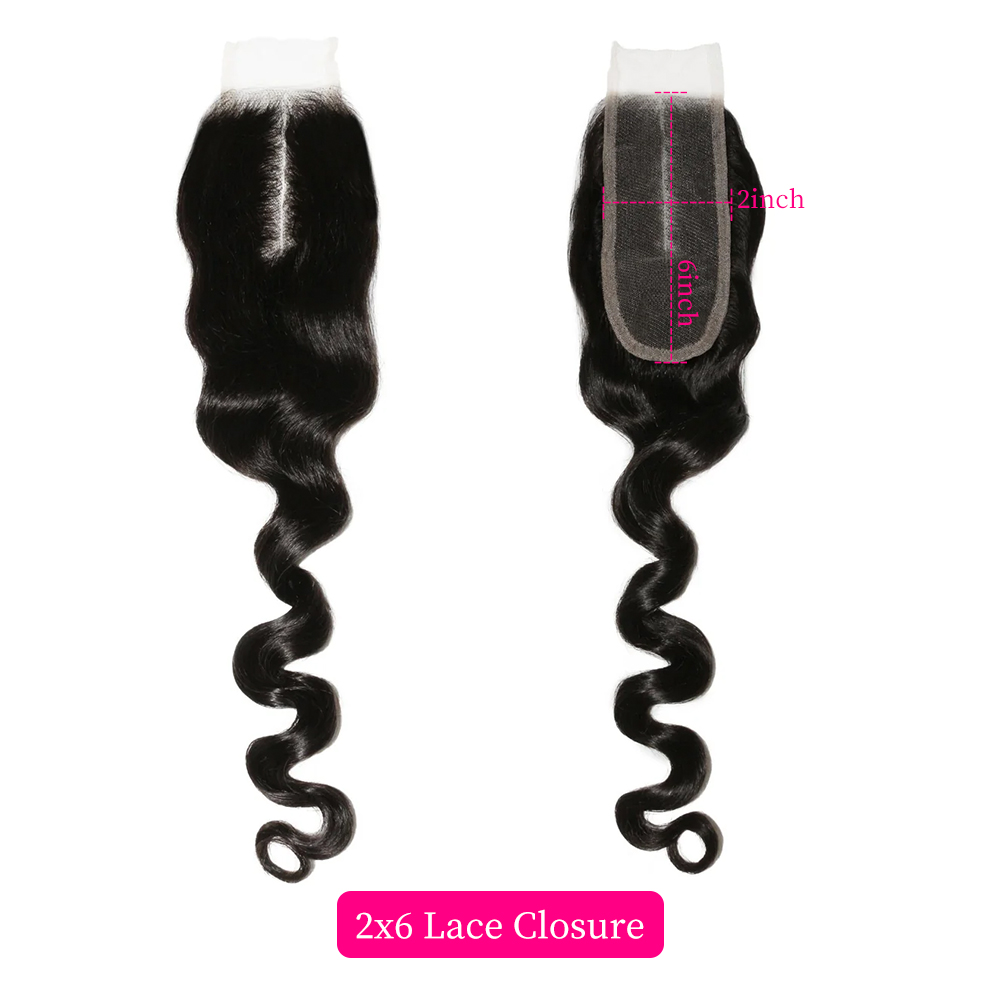10″ – 20″ Natural Black Color Loose Wave Human Hair 2*6 Lace Closure