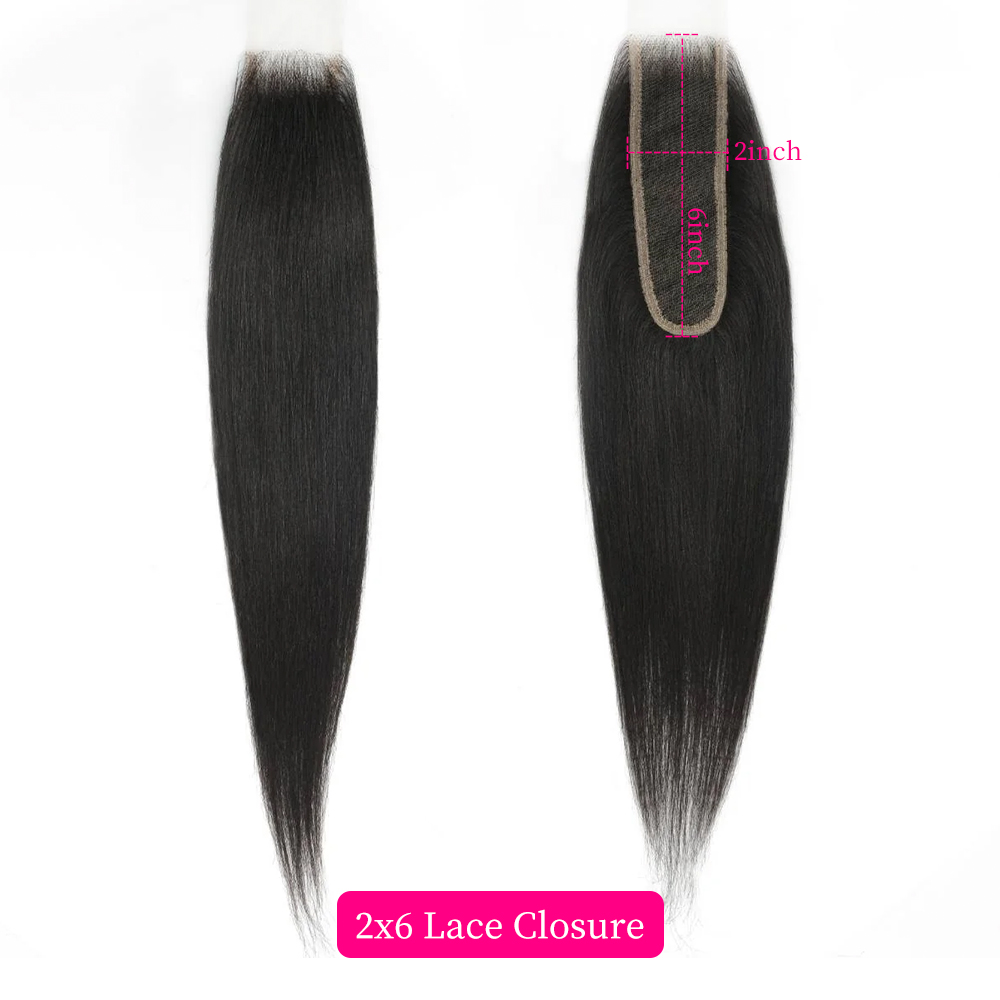 10″ – 20″ Natural Black Color Yaki Straight Human Hair 2*6 Lace Closure